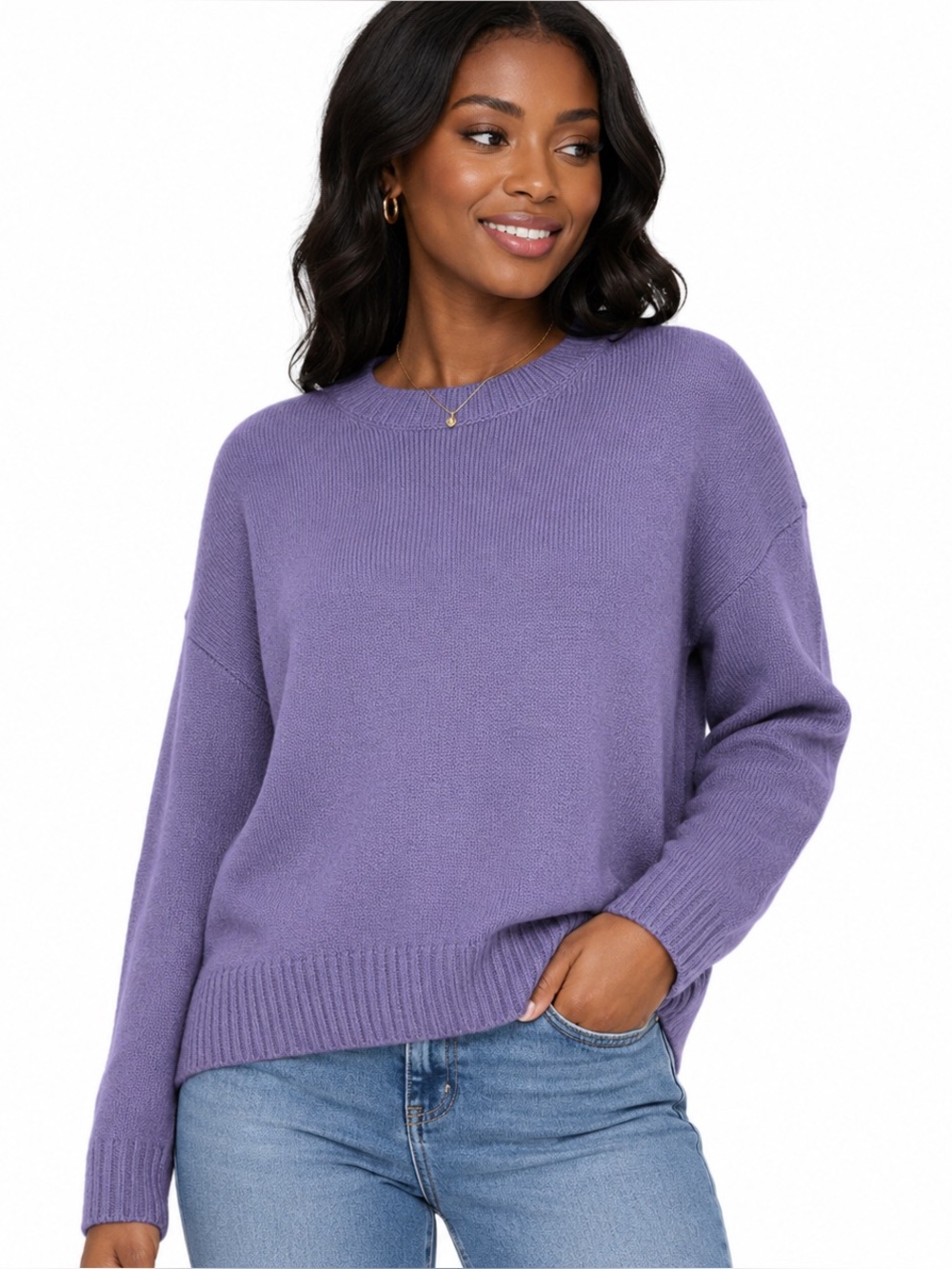 LUMIERE Purple Knit Pullover Sweater Long Sleeve Stretch Women’s Medium